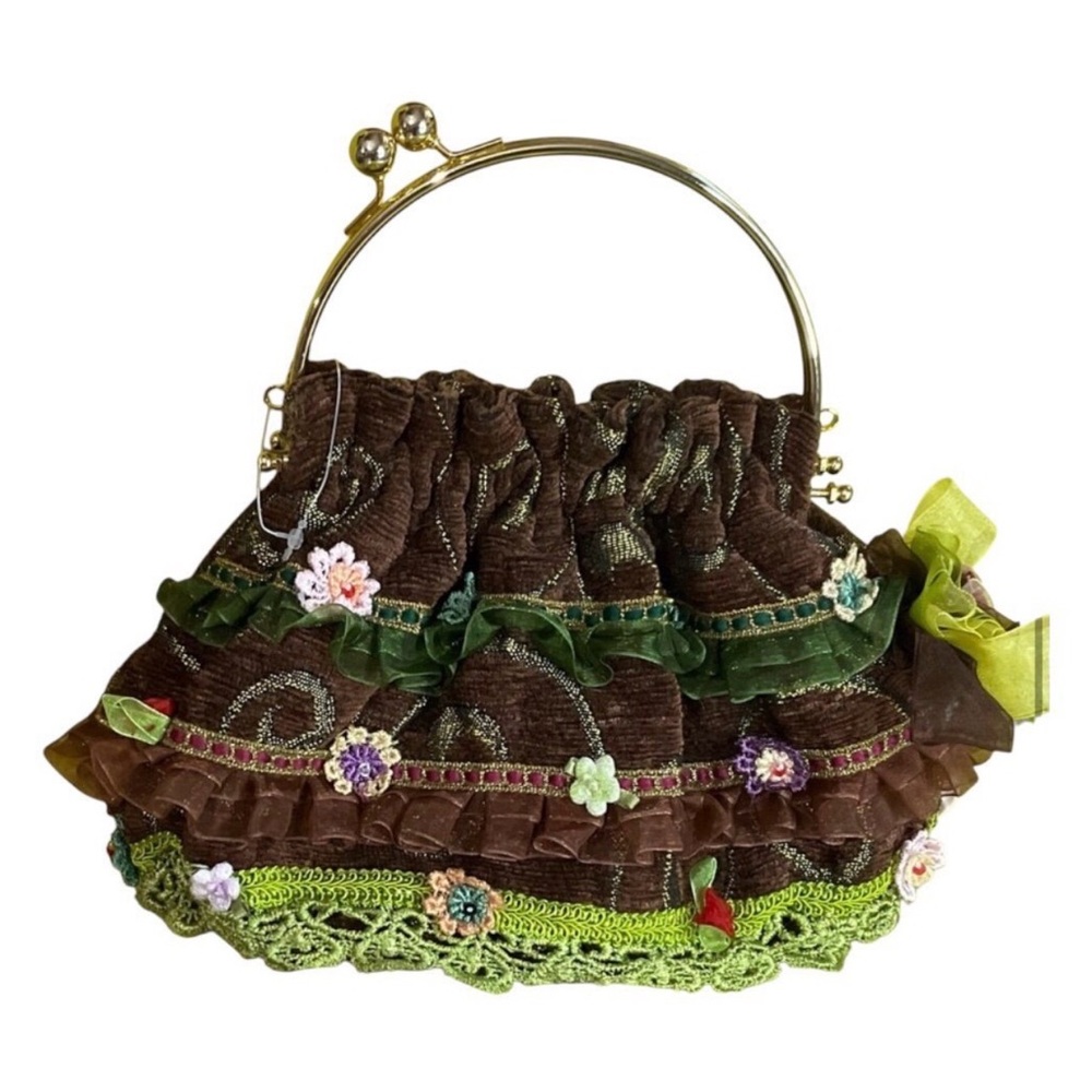 Vintage Embroidered Purse w Lace Trims, Flowers